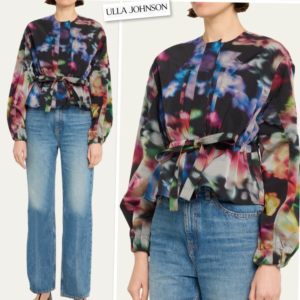 ULLA JOHNSON ALAIR Statement Artistic Print  Poly Luxe Outerwear Jacket Size M